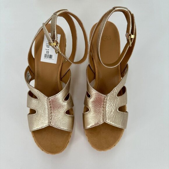 UGG Women's Careena Wedge Espadrille Sandals size 8.5 Gold Pigment Ankle Strap - Picture 11 of 13